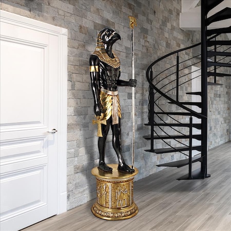 Design Toscano The Egyptian Grand Ruler Collection: Life-Size Horus Statue atop a Temple Column Mount NE23462